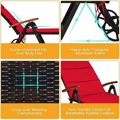 Folding Patio Rattan Lounge Chair with Wheels