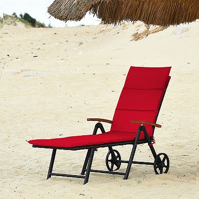 Folding Patio Rattan Lounge Chair with Wheels