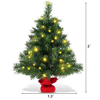 Costway 2 FT Pre-Lit Tabletop Fir Artifical Christmas Tree Led Lights