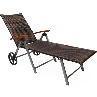 Outdoor Chaise Lounge Chair Foldable Wicker Recliner With Aluminum Frame