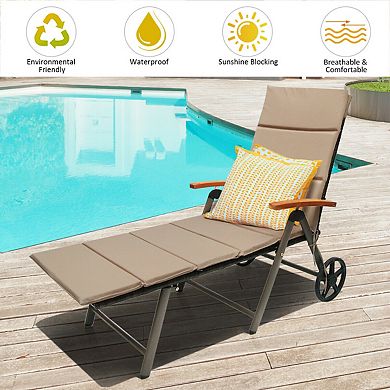 Outdoor Chaise Lounge Chair Foldable Wicker Recliner With Aluminum Frame