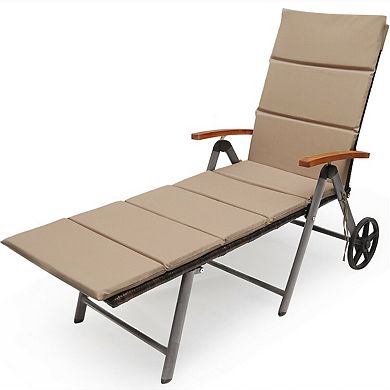 Outdoor Chaise Lounge Chair Foldable Wicker Recliner With Aluminum Frame