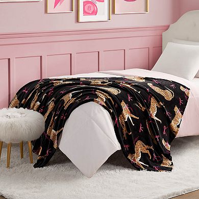 Juicy Couture Cheetah in Bows Plush Throw Blanket