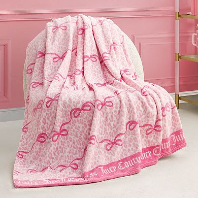 Juicy Couture Iconic Leopard Bows Plush Throw Blanket