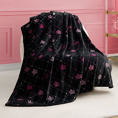 Juicy Couture Elegant Crown Plush Throw Blanket