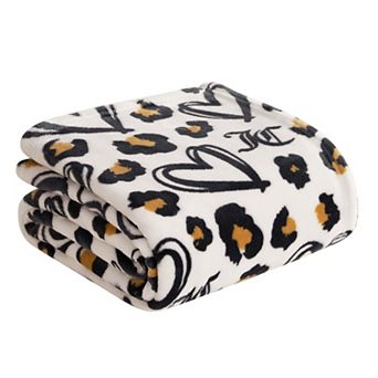 Juicy Couture Doodle Cheetah Heart Plush Throw Blanket