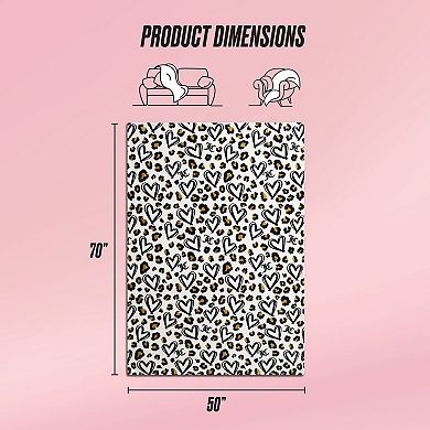 Juicy Couture Doodle Cheetah Heart Plush Throw Blanket