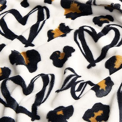 Juicy Couture Doodle Cheetah Heart Plush Throw Blanket