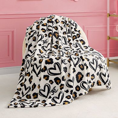 Juicy Couture Doodle Cheetah Heart Plush Throw Blanket