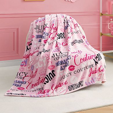 Juicy Couture Icon Collage Plush Throw Blanket