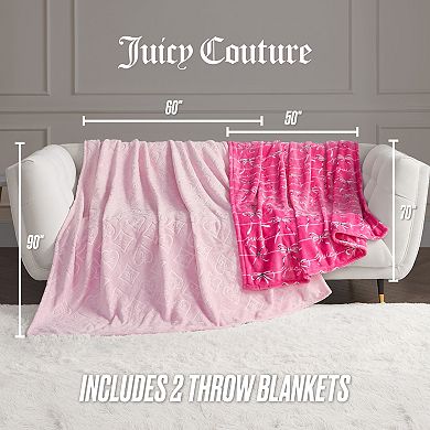 Juicy Couture 2-Pc. Royal Embossed & Bow Plush Throw Blanket Set