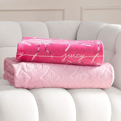 Juicy Couture 2-Pc. Royal Embossed & Bow Plush Throw Blanket Set
