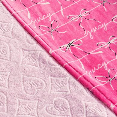Juicy Couture 2-Pc. Royal Embossed & Bow Plush Throw Blanket Set
