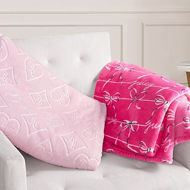 Juicy Couture 2-Pc. Royal Embossed & Bow Plush Throw Blanket Set