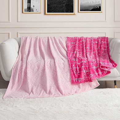 Juicy Couture 2-Pc. Royal Embossed & Bow Plush Throw Blanket Set