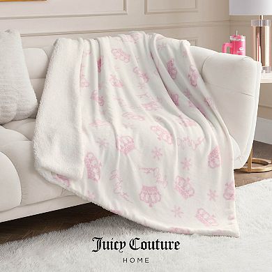 Juicy Couture Plush Holiday Sherpa Throw Blanket