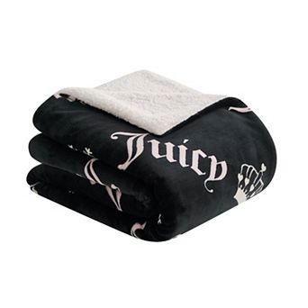 Juicy Couture Plush Reversible Sherpa Throw Blanket
