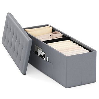 Folding Storage Ottoman Bench 43 in Long with 38 Gallon Capacity Holds 550 Pounds