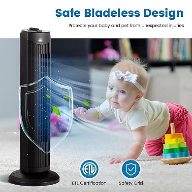 Fantask 35W 28 Inch Quiet Bladeless Oscillating Tower Fan-Black