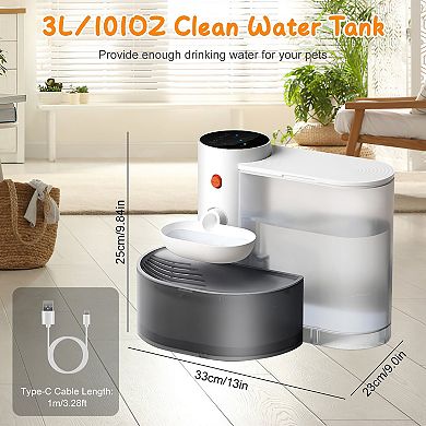 3L Smart Pet Water Fountain Cordless Automatic Dispenser, Rechargeable Self-Refill with 3 Flow Modes