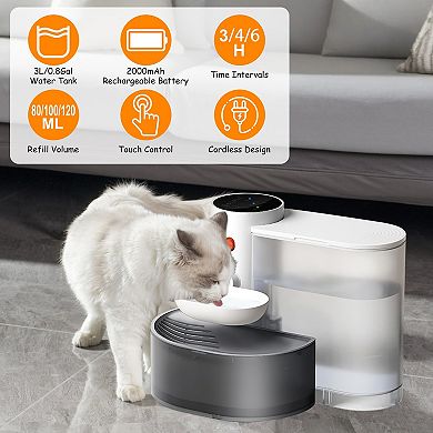 3L Smart Pet Water Fountain Cordless Automatic Dispenser, Rechargeable Self-Refill with 3 Flow Modes