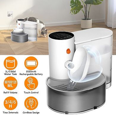 3L Smart Pet Water Fountain Cordless Automatic Dispenser, Rechargeable Self-Refill with 3 Flow Modes