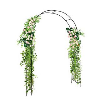 7.9 Feet Metal Garden Arch Backdrop Stand with Fence for Climbing Plants-Black