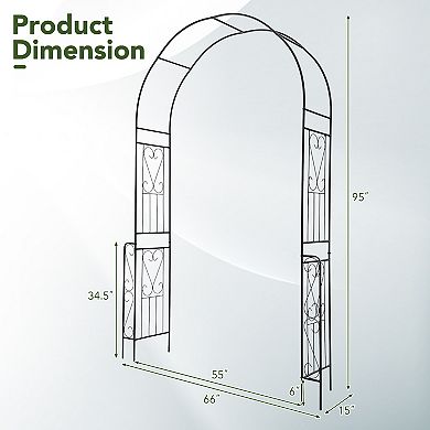 7.9 Feet Metal Garden Arch Backdrop Stand with Fence for Climbing Plants-Black