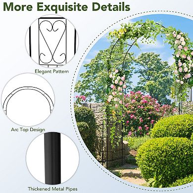7.9 Feet Metal Garden Arch Backdrop Stand with Fence for Climbing Plants-Black
