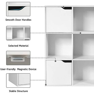 Free Standing 9 Cube Storage Wood Divider Bookcase for Home and Office-White