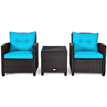 3 pc Rattan Patio Furniture Set With Washable Cushion