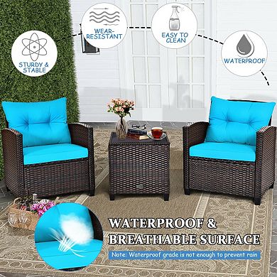 3 Pieces Rattan Patio Furniture Set With Washable Cushion