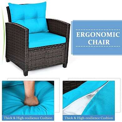 3 Pieces Rattan Patio Furniture Set With Washable Cushion