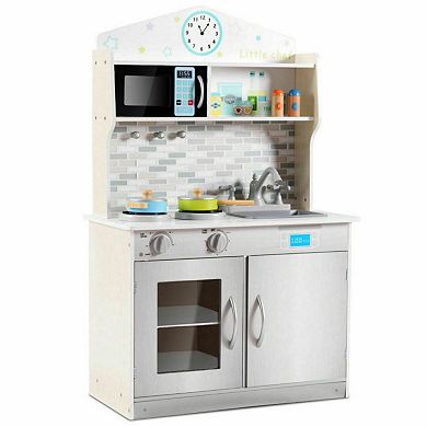 Kid's Wooden Pretend Cooking Play Kitchen Set