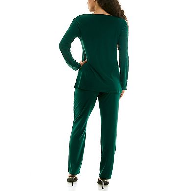 Women's Nina Leonard 2-pc. Drape Top & Pant Set