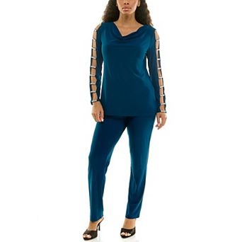 Women's Nina Leonard 2 pc Drape Top & Pant Set