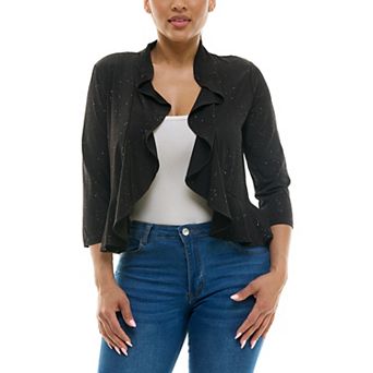 Women's Nina Leonard Ruffle Glitter Bolero Sweater
