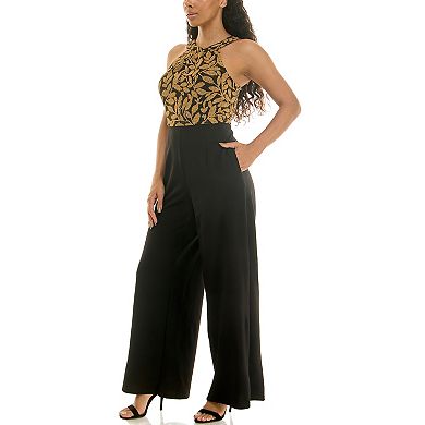 Women's Nina Leonard Sleeveless High-Neck Twist Front Jumpsuit