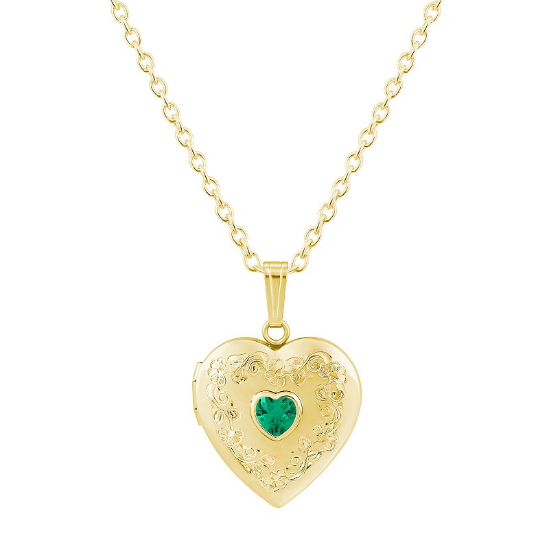 Celebration Gems 14k Yellow Gold Over Silver Heart Shape Gemstone Locket Pendant Necklace, Women's, 