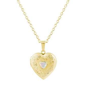 Celebration Gems 14k Yellow Gold Over Silver Heart Shape Gemstone Locket Pendant Necklace