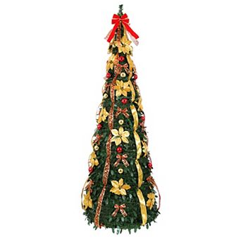 Pre-Lit 6FT/7FT Artificial Christmas Tree with Ornaments and Warm White Lights