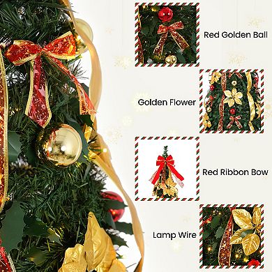 Pre-Lit 6FT/7FT Artificial Christmas Tree with Ornaments and Warm White Lights