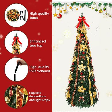 Pre-Lit 6FT/7FT Artificial Christmas Tree with Ornaments and Warm White Lights