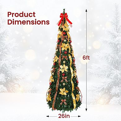 Pre-Lit 6FT/7FT Artificial Christmas Tree with Ornaments and Warm White Lights