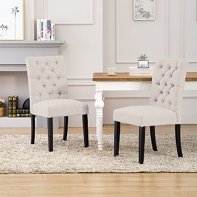 Westintrends Upholstered Linen Tufted Side Chair (set Of 2)