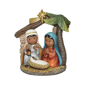 6" African American Holy Family Nativity Scene with Palm Tree - Christmas Decoration
