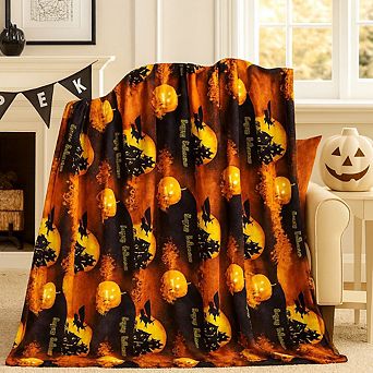 Kate Aurora Ultra Soft and Cozy Oversized Halloween Flying Witches Throw Blanket