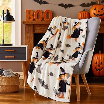 Kate Aurora Halloween Witches and Friends Oversized Ultra Soft and Plush Accent Throw Blanket
