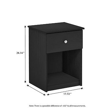 Furinno Nightstand with Knob Modern End Table with Drawer & Open Storage, Black