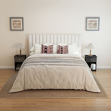 Furinno Nightstand with Knob Modern End Table with Drawer & Open Storage, Black